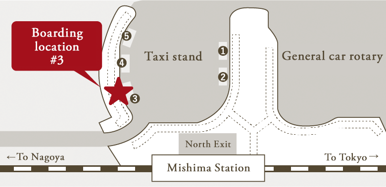 Boarding location: JR Mishima Station (North Exit) “3” stop